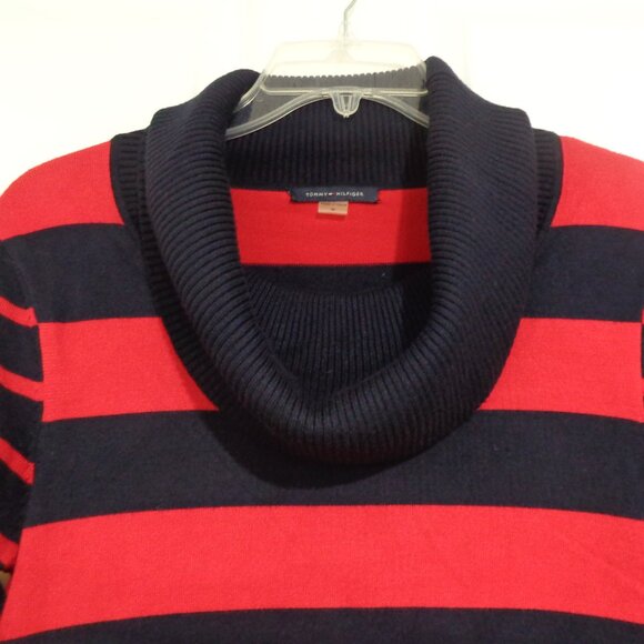 Tommy Hilfiger Women's Navy Blue Red Stripe Funnel Turtleneck Sweater Dress Sz M - Picture 2 of 7